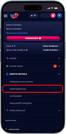 Verifizierung bereich im profil öffnen